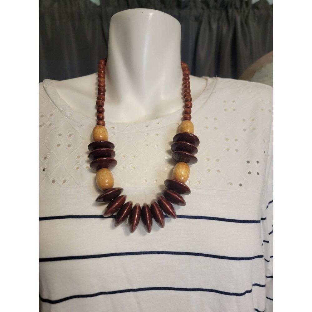 Vintage 80s Mixed Wooden Bead Necklace Statement Piece